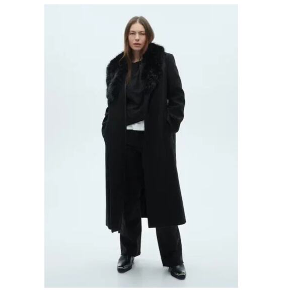 MANGO Manteco Wool Blend Coat with Removable Faux Fur Collar Size US/XL - Picture 2 of 16